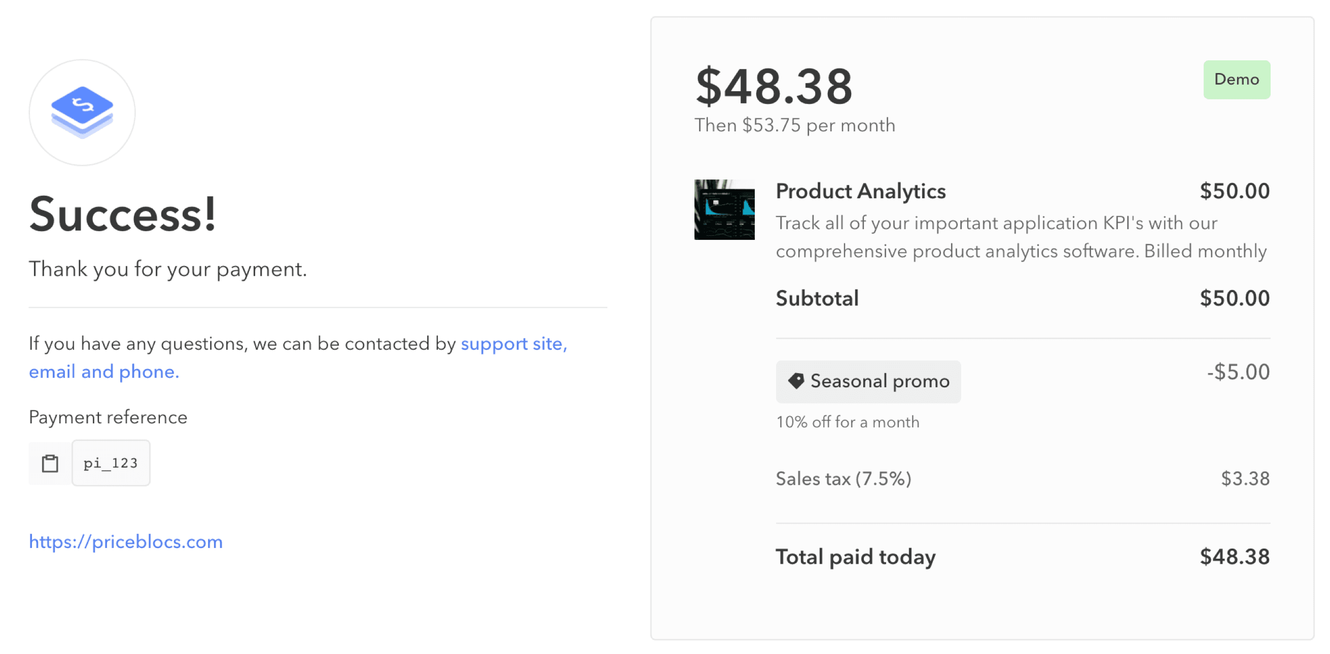 Example checkout success