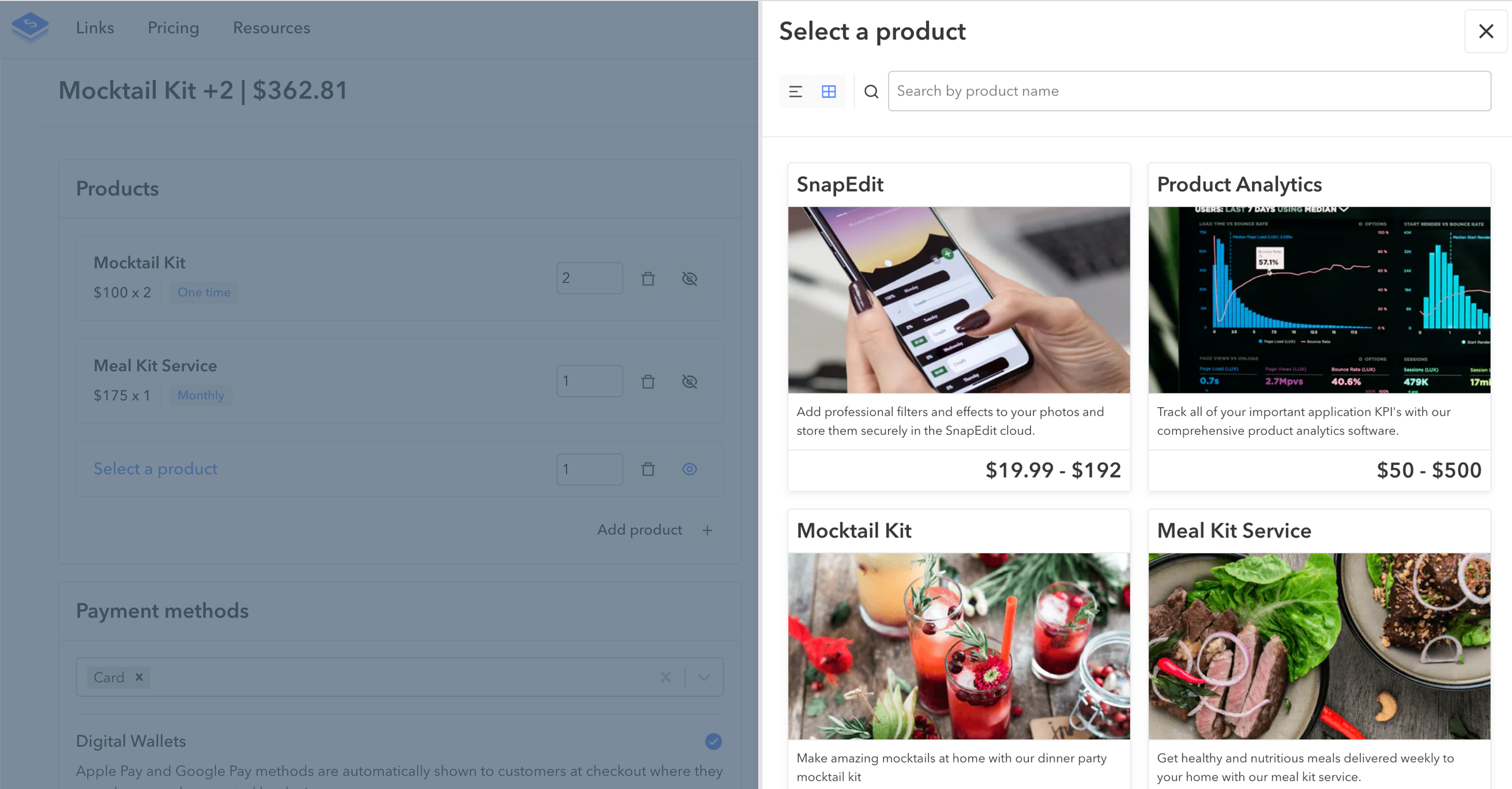 Checkout product picker
